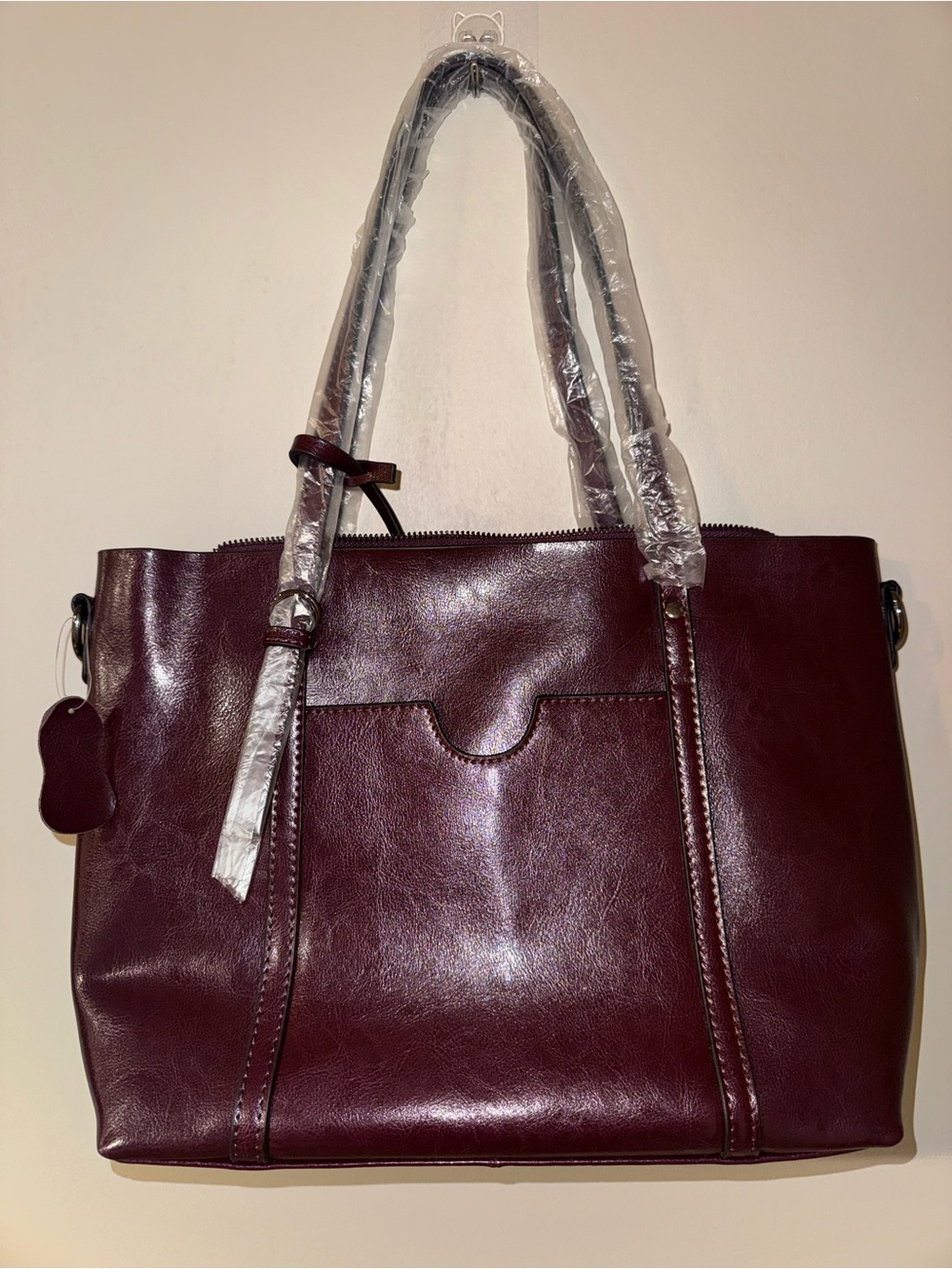 Genuine Burgundy Cowhide Leather Shoulder Bag Zip Closure with Coin Pouch